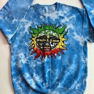 SUBLIME‎ blue tie dyed sweatshirt Sun mushroom skull skeletons Retro throwback M